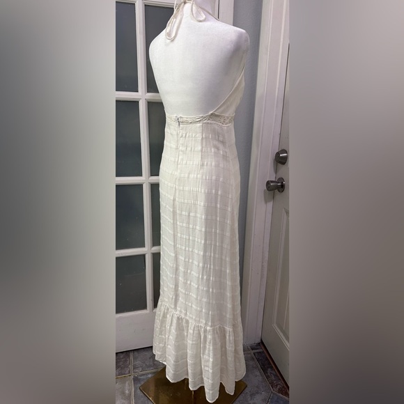 Ella Moss Long White Linen Maxi Halter Summer Dress Lace Detail Size 4 - Picture 4 of 11